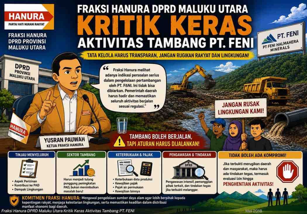 Fraksi Hanura DPRD Maluku Utara Kritik Keras Aktivitas Tambang PT. FENI